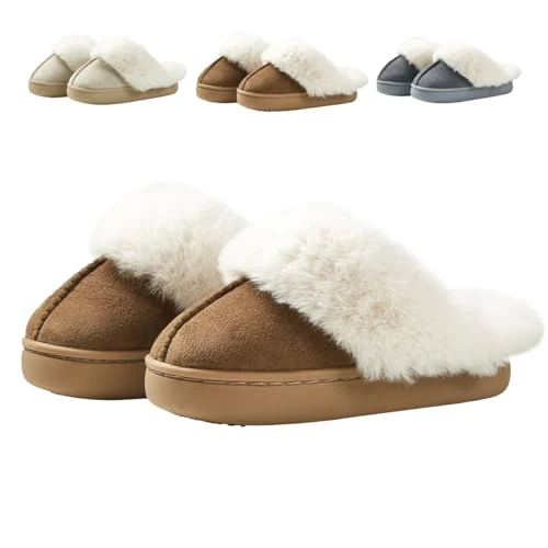 Fadezar Zapatillas De Estar por Casa para Niñas Niños Peluche Invierno Suave Pantuflas Cálido Antideslizantes Zapatillas de Interior Marrón EU 26-27 (200 MM)