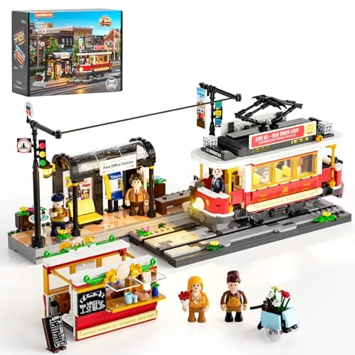 Lumibricks Tranvía Histórico y Estaciónk Bloques con Luz, 1274Pcs, Decoración Vintage, con 2 Escenas: Tranvía y Vagón Bar, Compatible con Modular Buildings – Idea de Regalo para Adultos, L9084