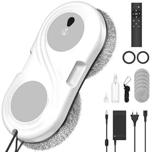 SWBSLL Fensterputzroboter, 8000Pa Fensterroboter mit Doppelter Düse, Fernbedienung, 3 Reinigungsmodi, Sicherheitssystem, Kantenerkennungsfunktion, Automatischer Fensterreiniger Für Glatte Oberflächen