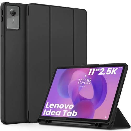 EasyAcc Etui do tabletu Lenovo Idea Tab 11 cali 2025 z uchwytem na długopis TB-336ZU TB-336FU, ultra cienkie z funkcją stojaka, cienkie etui ochronne ze skóry PU (czarne)