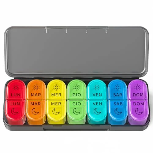 Doruimi Medicijnbox 7 dagen 2 vakken, tablettenbox 7 dagen 's ochtends 's avonds grote vakken voor medicijnen, vitaminen, visolie - zwart