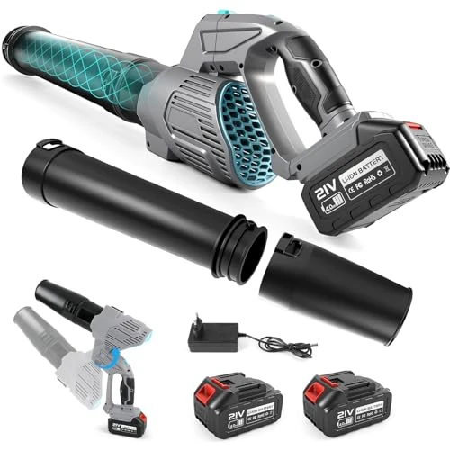 Limitiertes Angebot: Akku Laubbläser mit 2 X 4.0Ah Batterien und Ladegerät, 5 Geschwindigkeitsstufen Leichtgewicht Laubbläser kabellos für Terrassenreinigung, Rasenpflege Grau von 35.00 EUR auf 35.00 EUR (Spare 0%)