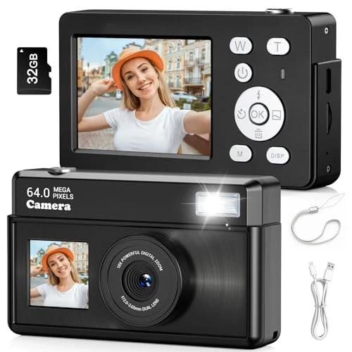Offerta a tempo: Teoryieer Macchina Fotografica Digitale, Fotocamera Digitale Compatta 4K 64MP, Scheda da 32 GB, Anti-vibrazione, Zoom 18X, Videocamera per Vlogging per Adolescenti, Principianti, Adult (Nero) - 20% da 49.99 € a 39.99 €
