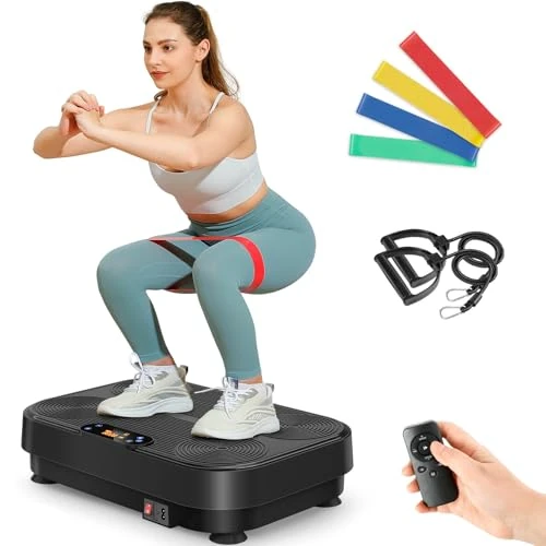 Offerta a tempo: THERUN Pedana Vibrante Dimagrante 99 Livelli, 5 Programmi Preimpostati, Piattaforma Vibrante per Allenamento Corpo Completo, Brucia Grassi e Tonificazione, Uso Casa con Bande Elastiche e Telecomando - 0.00% da 85.99 € a 85.99 €