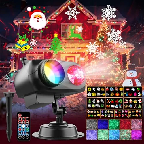 Offerta a tempo: Proiettore Natale Esterno Impermeabile, 2 in 1 Proiettore Natale per Esterni con 10 Fogli 10 Colori Onde del Mare con Telecomando e Timer per Festività Feste Decorazioni Giardino Halloween Finestre - 21% da 27.99 € a 21.99 €