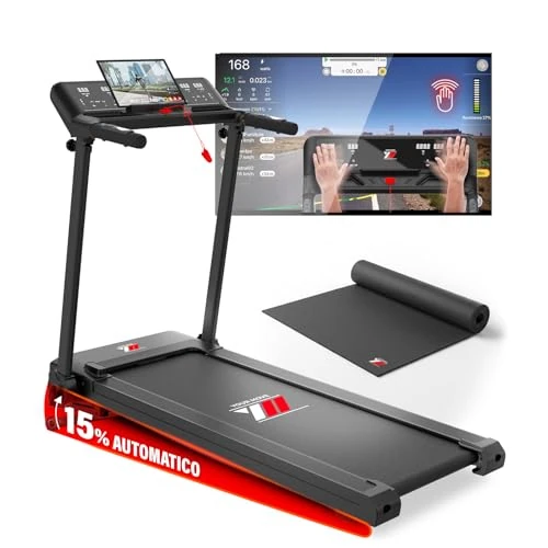 YM NEXT 4000 Pro Your Move Elektrische loopband, opvouwbaar, 16 km/u, Italiaans merk, automatische helling, interactieve app Kinomap Zwift Bitgym, groot oppervlak, gebarenbediening, ruimtebesparend