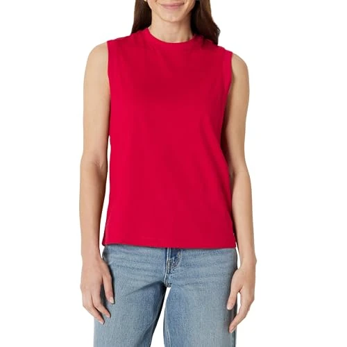 Offerta a tempo: Amazon Essentials (Scelto da Demi) T-shirt Smanicata in Cotone, Vestibilità Comoda Donna, Rosso, L - 0.00% da 11.80 € a 11.80 €