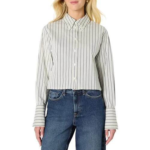 Offre limitée : Amazon Essentials Chemise Courte à Col Boutonné en Popeline, Coton Extensible, Coupe Oversize Femme, Ivoire Noir Rayures, XXL de 11.17 € à 11.17 € (0.00% de remise)