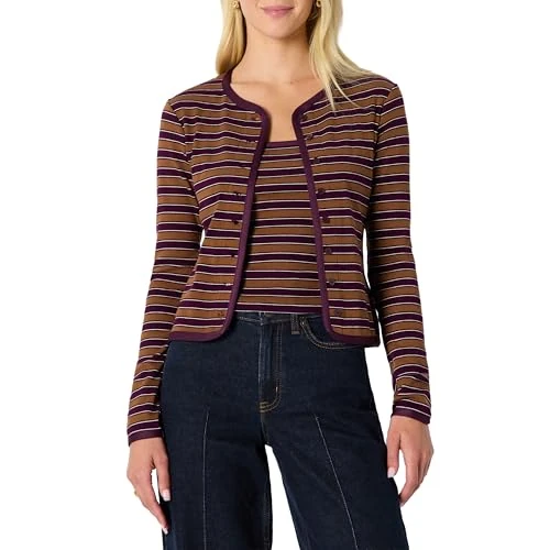 Offerta a tempo: Amazon Essentials Completo in Cardigan e Top a Coste con Spalline Rimovibili Donna, Bordeaux Marrone Righe, M - 0.00% da 15.02 € a 15.02 €