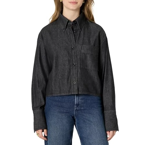 Offerta a tempo: Amazon Essentials Camicia Button Down in Denim,Oversize Donna, Nero, XXL - 0.00% da 28.01 € a 28.01 €
