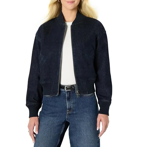 Offre limitée : Amazon Essentials Blouson Bomber en Denim Coupe Décontractée Femme, Bleu Jean Rincé, S de 38.39 € à 52.00 € (-35.45% de remise)