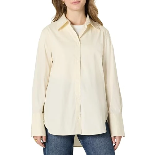 Zeitlich begrenztes Angebot: Amazon Essentials Damen Oversized-Fit-Baumwoll-Stretch-Popeline mit Knopfleiste, Creme, L von 19.50 € auf 19.50 € (0.00% Rabatt)