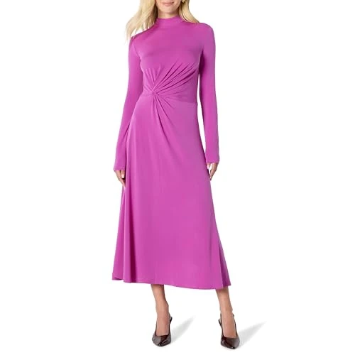 Amazon Essentials Damen Kurzes Tailliertes Maxikleid Lange Ärmel Ausgestelltes Rockteil, Fuchsie, S