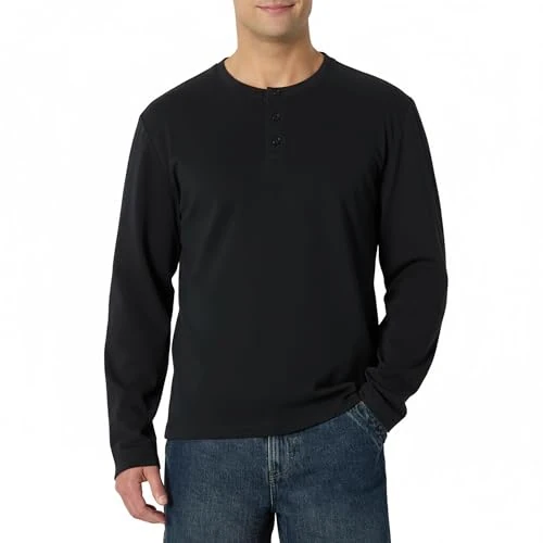 Amazon Essentials Men's (Demi's Pick) Relaxed-Fit Long-Sleeve Henley, Black, M