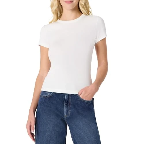 Offerta a tempo: Amazon Essentials T-shirt a Maniche Corte a Costine, Elasticizzata, Vestibilità Aderente Donna, Bianco, XL - 4% da 9.84 € a 9.40 €