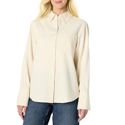 Offerta a tempo: Amazon Essentials (Scelto da Demi) Camicia Button Down in Denim, Vestibilità Oversize Donna, Ecru, S - 0.00% da 18.59 € a 18.59 €
