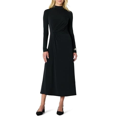 Amazon Essentials Women's (Demi's Pick) Fit and Flare Long-Sleeved Short Maxi Dress, Black, L
