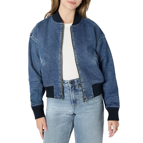 Offerta a tempo: Amazon Essentials Giacca Bomber in Denim, Vestibilità Rilassata Donna, Blu Medio Vintage, M - 19% da 17.88 € a 14.48 €