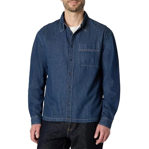 Amazon Essentials (Sélection de Demi) Chemise à Col Boutonné en Denim, Coupe Moderne Surdimensionnée Homme, Bleu Moyen Vintage, L