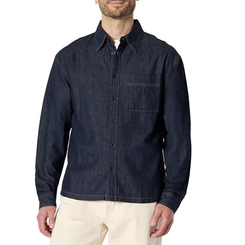 Amazon Essentials (Scelto da Demi) Camicia Button Down in Denim, Moderna, Vestibilità Oversize Uomo, Risciacquo, XL