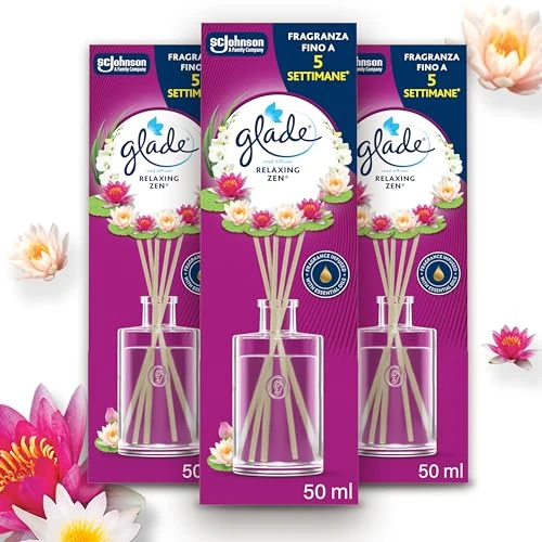 Glade Diffuser mit Stäbchen, Raumduft mit ätherischen Ölen, Duft Relaxing Zen, Packung mit 3 Diffusoren à 50 ml