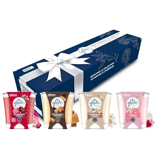 Glade Scented Candles Gift Set Ecom with 4 Candles W25 (Honey&Chocolate, Sheer Vanilla Blossom, Blooming Cherry & Peony, I Love You)