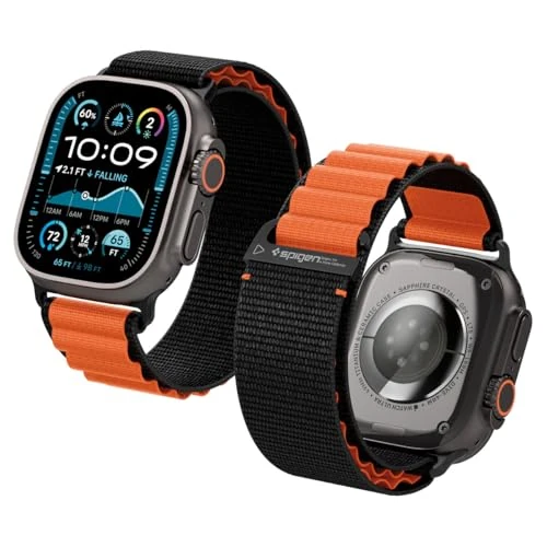 Oferta limitada: Spigen Correa básica de Tela con cierre de gancho Compatible con Apple Watch Ultra 3/2/1 49mm, Series 11/10 46mm, Series 9/8/7-4/SE 45mm, 44mm - Negro Naranja de 16.99 EUR a 14.44 EUR (ahorro 15%)