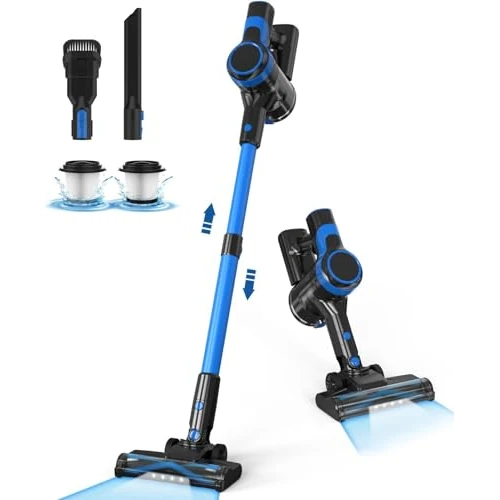 Aspirapolvere Senza Fili, Scopa Elettrica Senza Fili Potente, 40Min Autonomia, Aspirapolvere Senza Sacco Anti-Avvolgimento, Aspirapolvere Leggero in Piedi da Solo per Peli Animali Tappeti Pavimenti