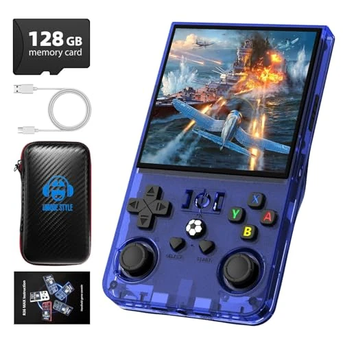 Offerta a tempo: Console di gioco portatile retrò R36MAX, console di gioco retrò con 128 GB di memoria, schermo IPS HD da 4,0 pollici, batteria da 4000 mAh e oltre 30 emulatori principali, blu - 0.00% da 99.99 € a 99.99 €
