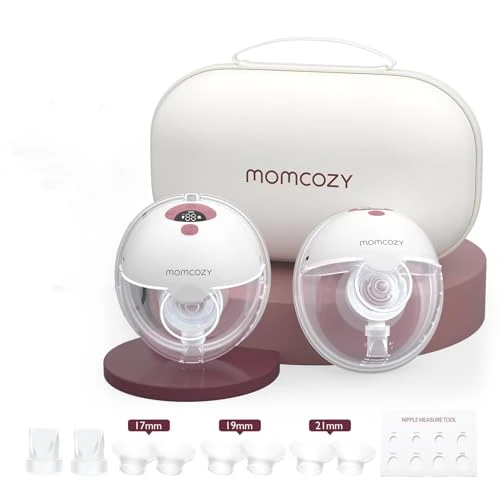 Momcozy Elektryczny laktator M5, przenośny, bez użycia rąk, podwójny laktator do ust dziecka, podwójnie uszczelniony kołnierz, z 3 trybami i 9 stopniami, 24 mm (2, czerwony)