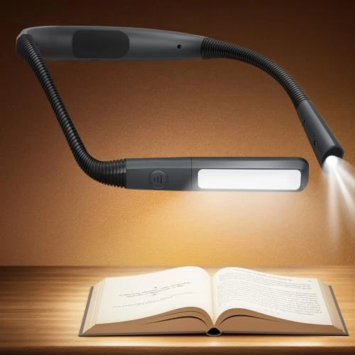 Glocusent Collo Lampada da Lettura Ricaricabile, LED Luce del Libro con 5 Colori e Regolabile, Luce Lampada da Lettura per Libro Perfetta per E-Reader, Studio, Letto, Viaggi, Lavoro a Maglia