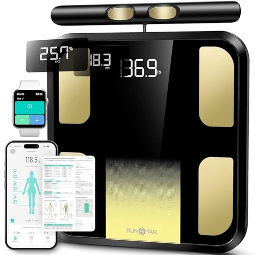 Offre limitée : RunSTAR Balance Pese Personne Intelligent, Pèse Personne avec 8 Électrodes, Masse Grasse, 28 Mesures Corporelles et connectivité App, affichage 3 mesures, 180 kg/400 lb de 156.99 € à 109.99 € (30% de remise)