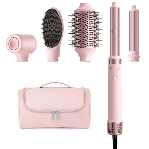 MESCOMB Haarstyler met dubbele voltage, 5-in-1, met ionenföhn, krultang, geen hitteschade, anti-kroes, drogen, volume, krullen, gladmaken, multi-airstyler voor reizen wereldwijdte, met reistas (100 V