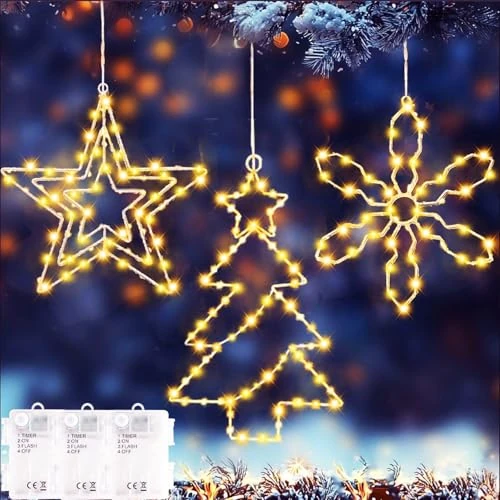 Offerta a tempo: Joysing Stella di Natale Luminosa 2 Pezzi Stelle Luminose Natale a Batteria con Timer, IP65 Impermeabile Decorazioni Esterne Natalizie, LED Albero Neve Stella Luminosa pur Finestra Interno Esterno - 35% da 15.29 € a 9.99 €