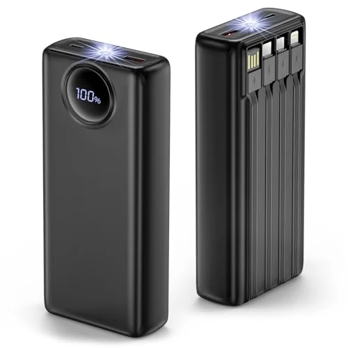 Bamkey Power Bank 20000mAh, 22.5W Bateria Externa Carga Rapida con 4 Cables de Carga Bateria Portatil iPhone con Pantalla LED para iPhone 17 16 15 14 13 12 Pro Max/Pro/Plus,iPad,AirPods,Samsung,Tablet