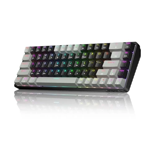 Dierya DK68 Wireless Gaming Keyboard Bluetooth/2.4GHz/USB-C, 68 Keys RGB Lighting Mechanical Keyboard, Clicky Blue Switch, QWERTY Layout, Grey/Black