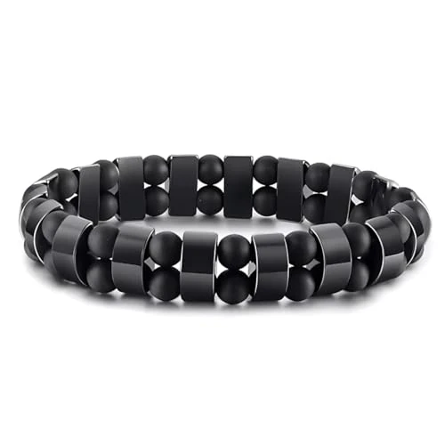 DAC Pulsera de hombre 2 piezas con piedras naturales pulsera caja regalo novio mujer Chakra con auténticas piedras naturales tibetanas Yoga joyas, Talla única, Piedra