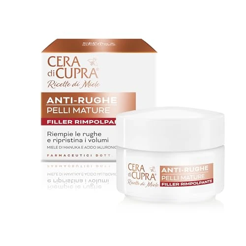 Offerta a tempo: Cera di Cupra, Anti-Rughe Rimpolpante Filler Ricette di Miele, Trattamento Intensivo con Gelatina Reale e Acido Ialuronico, Pelli Mature, 50 ml, Clinicamente Testato - 12% da 7.99 € a 7.01 €