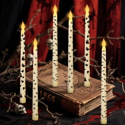 Beperkte aanbieding: 6 stuks vlamloze Halloween-kaarsen, led, Halloween-decoratie, binnen, led-staafkaarsen met spook, pompoen, vleermuis, 2 x 27,5 cm, heldere tafeldecoratie, led-kaarsen, flikkerend voor feestjes van 2.99 EUR naar 2.99 EUR (besparing 0%)