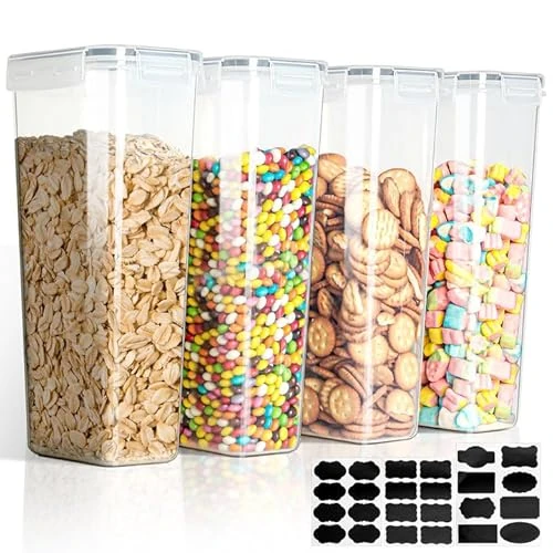 Limited-time offer: VINATO 2.8L Kitchen Storage Box - Set of 4, Airtight Plastic Food Storage Jars with Lids for Cereal, Pasta, Flour Storage from $40.12 to $40.12 (save 0.00%)