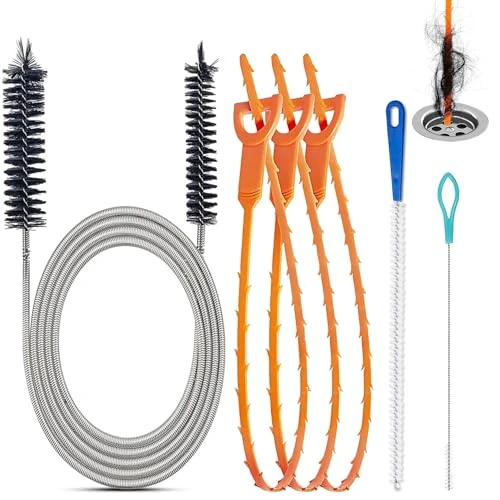 6 Stück Rohrreinigungsspirale, Abflussreiniger Spirale Sticks, Doppelkopf-Rohrreinigungsbürste,Edelstahl-Kanalreiniger, Abflussreiniger Sticks,für Rohre für breite Rohre, Kanäle, Usw