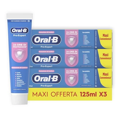 Offerta a tempo: Oral-B Dentifricio Pro-Expert Sensibilità 3x125ml, Dentifricio Formato Convenienza per Denti Sensibili, Pulizia Denti Efficace, Alito Fresco, Sapore Eucalipto Menta Piperita - 45% da 16.47 € a 8.99 €