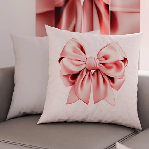 PETTI Artigiani Italiani - Pair of Pillow Cases 35 x 35 cm in Microfibre, Cushions for Bedroom Furniture, Sofa, Living Room, Set of 2 Cushion Covers, Pink Bow Pillowcase, 100% Made in Italy