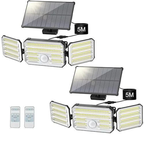 Oferta limitada: Giliwosy Luces Solares Led Exterior Jardin con Sensor de Movimiento, Focos LED Exterior Solares con Control Remoto 4 Modos 7000K 2000mAh IP67 Impermeable, 2 Piezas de 27.06 € a 25.70 € (ahorro 5%)