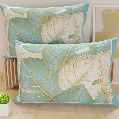 PETTI Artigiani Italiani - 2 Taies d’Oreiller 50x30 cm en Microfibre, Coussins Décoratifs Chambre, Salon, Lot de 2 Housses de Coussin, Taie Tropical Bleu Ciel O, 100% Made in Italy