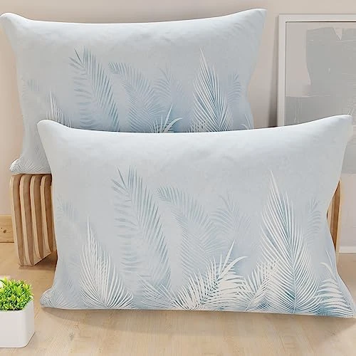 Tijdelijke aanbieding: PETTI Artigiani Italiani - 1 paar kussenslopen 40 x 70 cm van microvezel, decoratief kussen voor slaapkamer, bank, woonkamer, set van 2 kussenslopen, lichtblauw blad, 100% Made in Italy van 15.15 EUR naar 15.15 EUR (korting 0%)