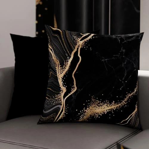 PETTI Artigiani Italiani - Para poszewek na poduszki 30 x 30 cm z mikrofibry, poduszka do sypialni, na sofę, do salonu, 2 poszewki na poduszki, czarna marmurowa poszewka na poduszkę, 100%