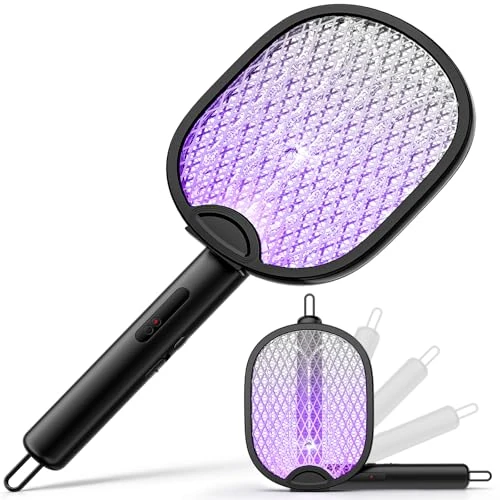 Offerta a tempo: WOCVRYY Racchetta Zanzare Elettrica Pieghevole 4000V 1500mAh 3 in 1 Scacciamosche Elettrico USB Ricaricabile Insetti Scacciamosche Portatile e Luce LED Adatto per Interni ed Esterni - 41% da 19.99 € a 11.72 €