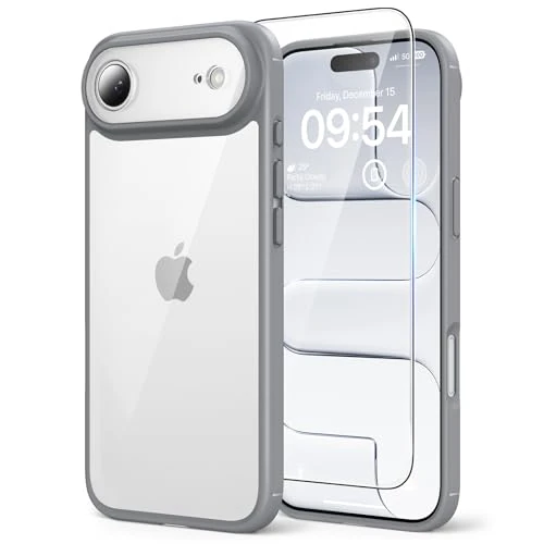 TAURI Coque pour iPhone Air avec Verre Trempé,Protection Totale de la Caméra, Protection Militaire, Coque Bumper Transparente Antichoc - Gris