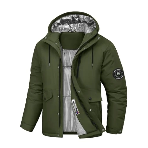 Voqeen Chaqueta de Esqui Invierno para Hombre Impermeables Cazadora Cálido Aire Libre Térmicos Chaquetas Deportiva con Capucha Desmontable Abrigo de Montaña Antiviento
